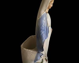 Vintage Porcelain Madonna Wall Pocket Vase  American Bisque third image