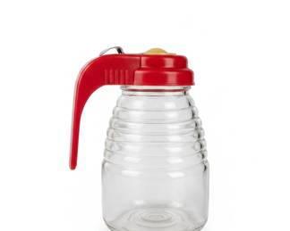 Vintage Federal Tool Corp. Glass Syrup Dispenser with Red Lid third image