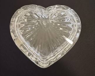Vintage Pressed Glass HeartShaped Trinket Box with Sunburst Pattern