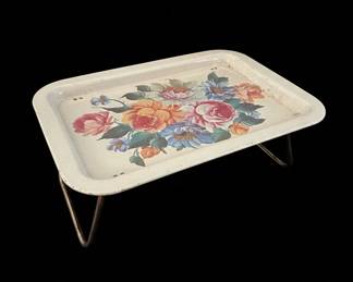 Vintage Floral Metal TV Tray Table second image