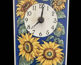 HandPainted Italian Ceramic Sunflower Mantel Clock