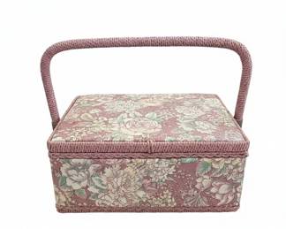 Vintage Floral Fabric Covered Musical Sewing Box