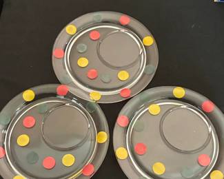 MidCentury Modern Polka Dot Snack Plates with Cup Indentation