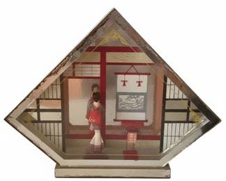 Vintage Japanese Geisha Doll Diorama Shadow Box