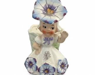 Napco Girl with Morning Glory Planter or Pin Holder