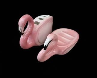Vintage Flamingo Toothbrush Holder and Soap Dish