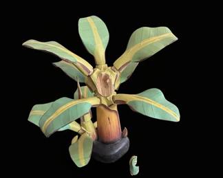 HandCarved Wooden Banana Plant Sculpture