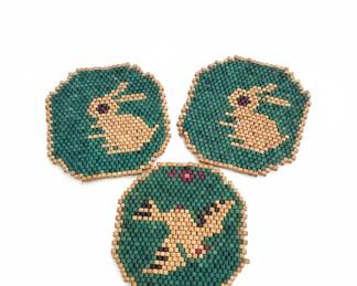 Vintage Beaded Bunny Trivet Set