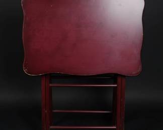 Vintage Burgundy Folding TV Tray Table Set