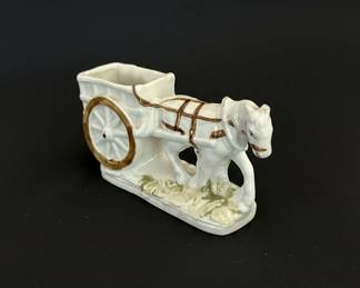 Vintage Ceramic Donkey Pulling Cart Planter