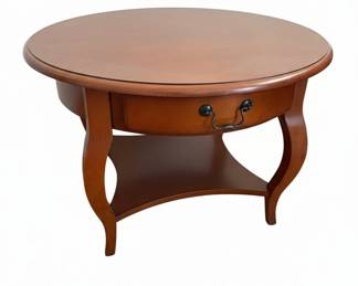 Round Brown Cherry Coffee or End Table w or drawer