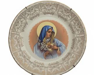 Vintage Immaculate Heart of Mary Decorative Plate with K Gold Rim