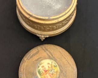 Vintage Musical Powder Box with Romantic Scene second image