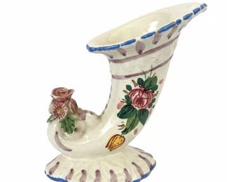 Italian Cornucopia Vase with Applied Flowers