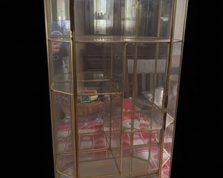 Vintage Hexagonal Brass and Glass Curio Display Case