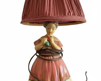 Vintage Chalkware Figural Lady Lamp second image