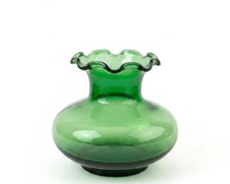 Anchor Hocking Emerald Green Glass Ruffled Edge Bud Vase