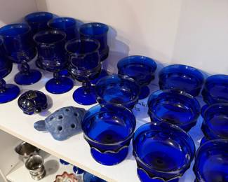 Colony Crown Cobalt and other blue glassware