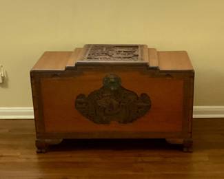 Antique Hand carved camphor wood chest from Japan