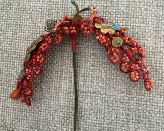 Antique Asian coral hair pin