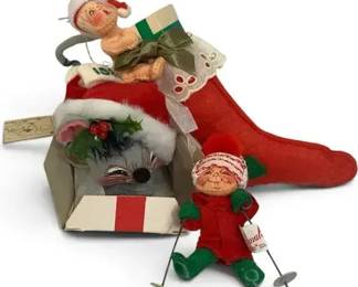 3 Annalee Christmas Collectibles – Mouse Stocking Ornament & Vintage Skier, 1985 Holiday Decor