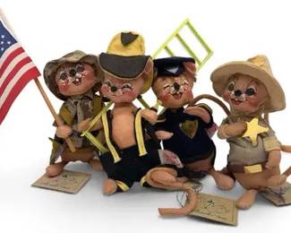 4 Annalee Dolls Patriotic Heroes – Fireman, Police Officer, Army Soldier & Sheriff Collectibles