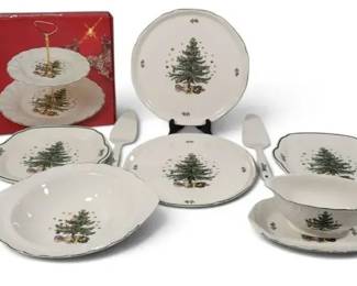 7-Pc Nikko Christmas Tree Serving Set – Vintage Holiday Platters, Bowls & Utensils
