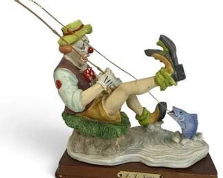 J.J. Jones Fishing Figurine – Vintage Fisherman & Fish Sculpture, 1988 Collectible