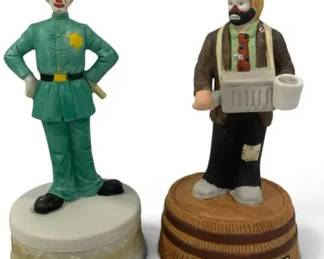 2 Flambro Collectible Figurines – Keystone Cop & Emmett Kelly Jr. Circus Clown, Vintage 1984