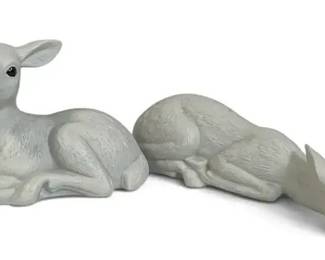 2 Vintage White Deer Figurines – Detailed Reclining & Sitting Deer, Elegant Wildlife Decor