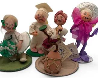 4 Annalee Dolls Vintage Collectibles – Cheerleader, Graduate, Snake Charmer & Lady in Hat