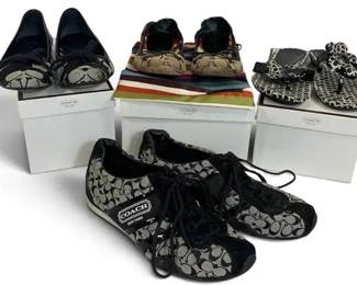 4 Pairs Coach Women’s Shoes – Signature Flats, Sandals & Lace-Ups, Designer Footwear Lot