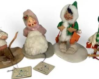 4 Annalee Winter Dolls – Snowman, Sledding & Winter Mouse Figures, Vintage Holiday Collectibles