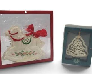 2 Lenox Christmas Ornaments – Rocking Horse & Pierced Tree Holiday Decor, Vintage Collectibles
