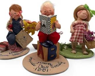 3 Annalee Dolls Vintage Collectibles – Reading, Apple & Flower Basket Characters, 1991