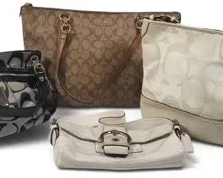 4 Coach Designer Purses – Signature Tote, Turnlock Shoulder & Crossbody Bags, Vintage Lot