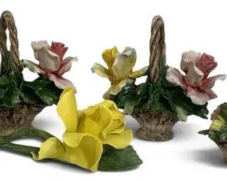 2 Capodimonte Porcelain Flower Baskets – Italian Crowned N Mark, Hand-Painted Floral Decor