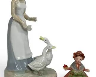 2 Vintage Josef Original & Berma & Anderson Figurines – Lady with Goose & Music Girl