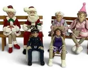 8 J. Manning Vintage Figurines – Seated Couples, Police, Santa & Holiday Characters