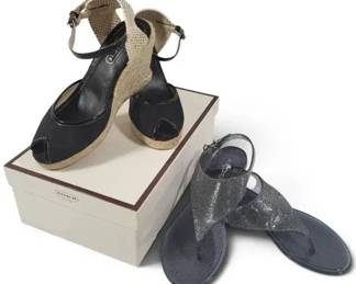 2 Pairs Women's Designer Shoes – Coach Espadrille Wedge & ALDO Glitter Sandals, Sizes 6–6.5
