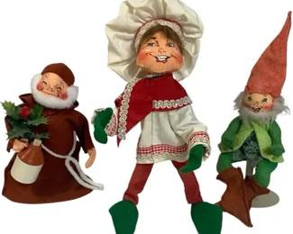 3 Annalee Christmas Dolls – Baker, Elf & Monk Vintage Holiday Collectibles