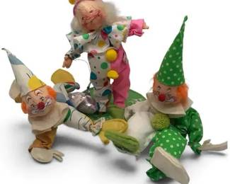 3 Annalee Dolls Clowns – Vintage 1990 Circus Clown Figures, Colorful Collectible Characters