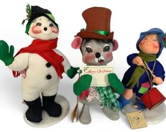 3 Annalee Christmas Dolls – Drummer Boy, Caroling Mouse & Snowman Holiday Collectibles