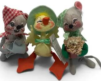 3 Annalee Spring Dolls – Vintage Chick & Mouse Couple, 6" Collectible Figures