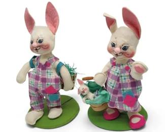 2 Annalee Dolls Easter Egg Hunt – 10" Boy & Girl Bunny Rabbits, Vintage Easter Collectibles