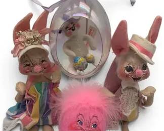 4 Annalee Easter Collectibles – Vintage Bunny Rabbits, Easter Egg Ornament & Pink Chick