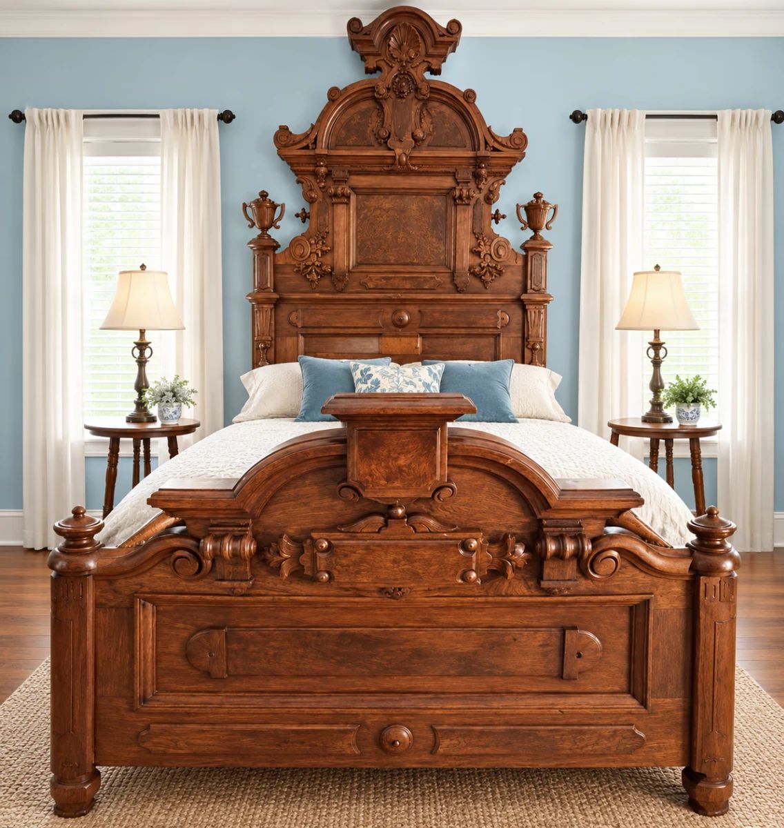 Victorian Renaissance bed with elaborate details