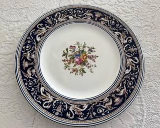 Wedgwood Florentine Dark Blue bone china dinner plates, luncheon plates, salad plates, soup bowls, fruit bowls, cup and saucers