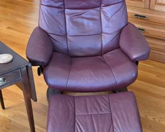 Leather Stressless swivel recliner and matching ottoman