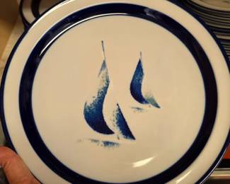 Set of Noritake stoneware with sailboat design